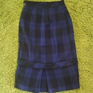 Vintage Blue and Black Plaid Pencil Tartan Skirt